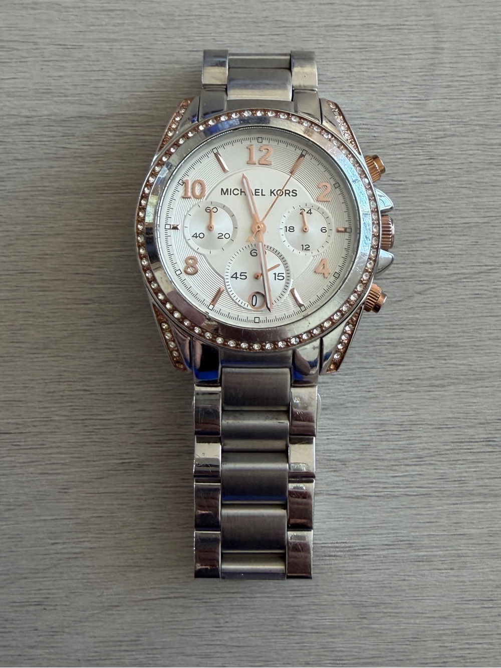 Michael Kors Silver and Rose Gold Tone Women's Bracelet Chronograph Watch